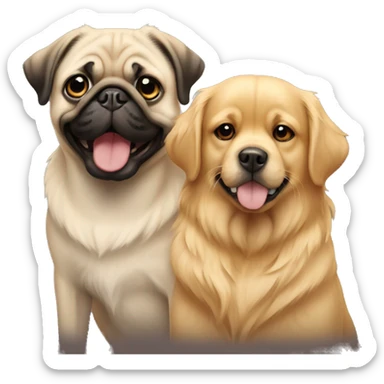 Pug and golden retriever playing sticker