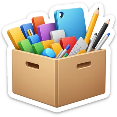 Box full of desktop material  sticker