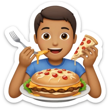 person eating a large amount of food sticker
