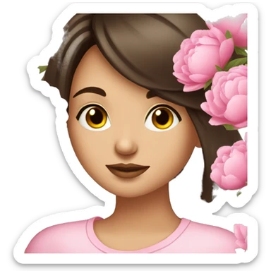 brunette beautiful girl smells  peonies sticker