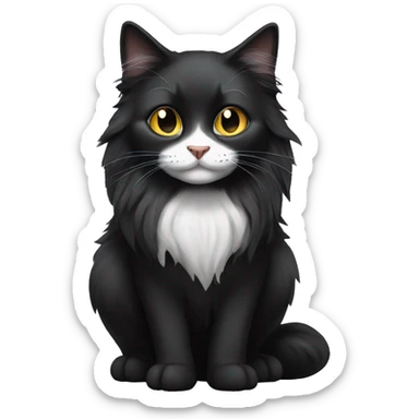 black cat domestic long-haired with half white mouth sticker