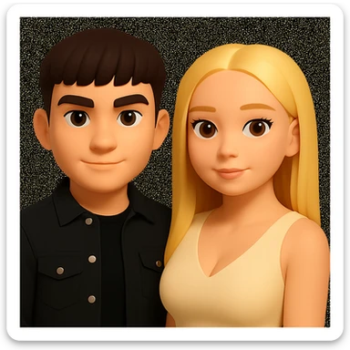 Slightly increase the volume of the upper body of the girl, slightly turn her to face forward, and make the skin color uniform. Maintain the cartoonish 3D style as in the reference image. sticker