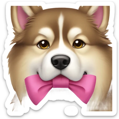 Red Alaskan Malamute dog with a pink bow sticker