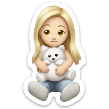 little white girl with baby human plushy sticker