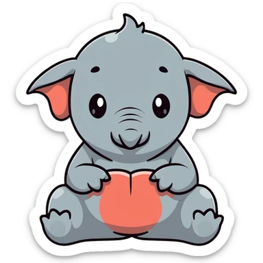 WOSH (Homunculus Loxodontus), a gray blob-like creature with wrinkled skin, no neck, tiny hands resting on lap, patiently waiting sticker