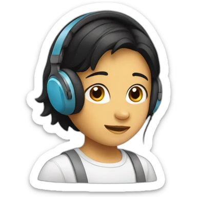 A child with black hair and wearing headphones sticker