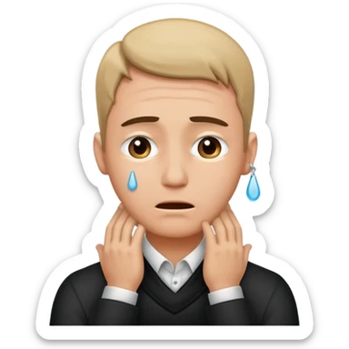 man with hands around neck and tears coming out sticker