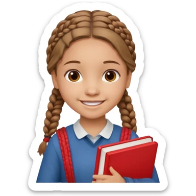 brown braid hair girl kid, student, red book sticker
