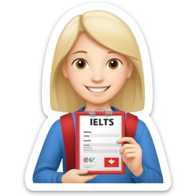 студентка радостная после успешной сдачи экзамена IELTS на 7.0 смотрит свои результаты на сертификате с текстом IELTS на белом фоне  sticker