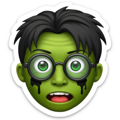 Emoji de zombi com óculos e cabelo preto emo sem pontas e óculos transparentes sticker