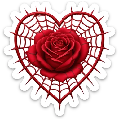 heart with a dark rose and spiderweb sticker