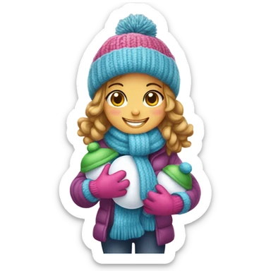 Girl building a snowman sticker