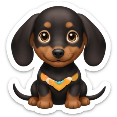Black miniature Daschund puppy looking happy sticker