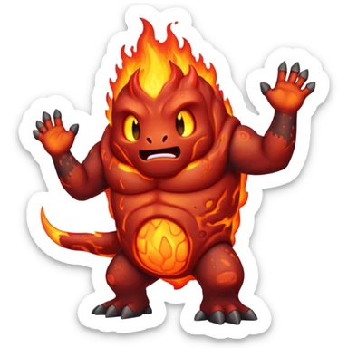 a mystical fast lava creature without arms with molten lava on its head and some rocky shoulders sticker