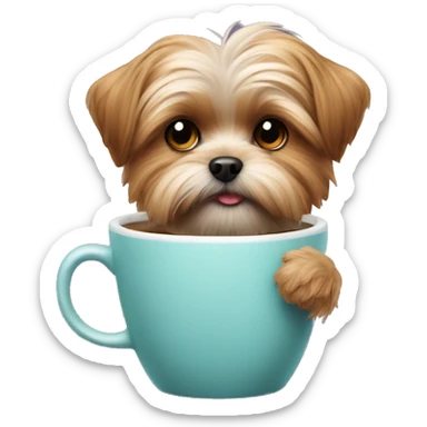 Shorkie with Coffe cup sticker