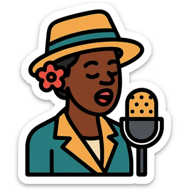black jazz singer, 1940s, color outline icon sticker