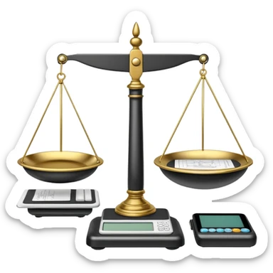 balance scale with one side a digital circuit or chip representing Hybrid AI and the other side a classic pen and paper representing Scripted, no text sticker