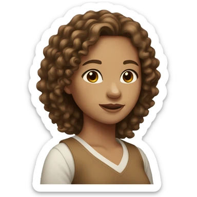 A girl with long brown curly hair with light skin tone sticker