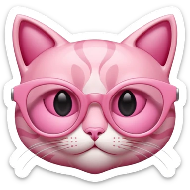 A 3D cartoon rose-pink cat-eye shaped spectacle, glossy curved frame, soft reflections, isolated on plain background. only glasses. sticker