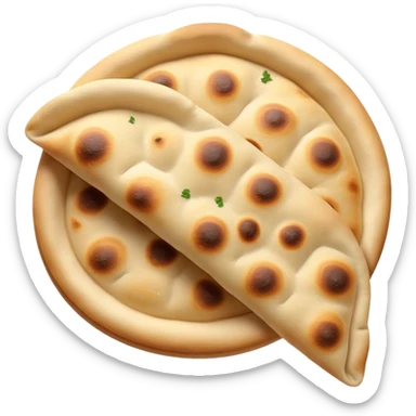 Cinematic Realistic Naan Bread Dish Emoji, showcasing soft, fluffy naan brushed with butter rendered with lifelike detail and inviting, warm lighting. sticker