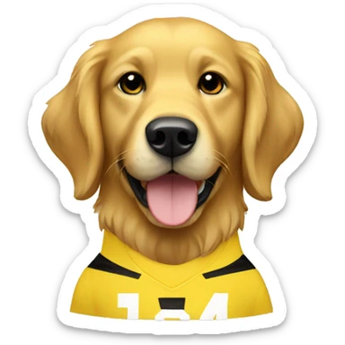 golden retriever in yellow/black soccer jersey sticker