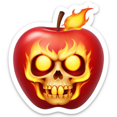 apple with a skull and fire on top sticking his tongue out sticker
