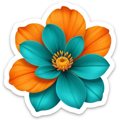 beautiful flower with teal petals and orange center sticker