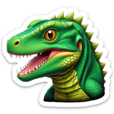 Cinematic Comical Komodo Dragon Lizard Portrait Emoji, Head tilted dramatically with an exaggeratedly shocked expression, featuring a robust, scaled body with wide, comically expressive eyes full of humorous disbelief, Simplified yet hilariously expressive features, highly detailed, glowing with a slightly sassy glow, high shine, dramatic yet playful, stylized with an air of quirky exotic attitude, soft glowing outline, capturing the essence of a meme-worthy Komodo dragon that looks ready to side-eye its way into viral fame! sticker