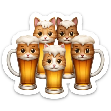 four happy cats drinking beers together with frothy beer glasses sticker
