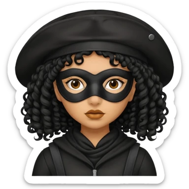 woman with robber mask concerned curly hair and robber outfit hat sticker