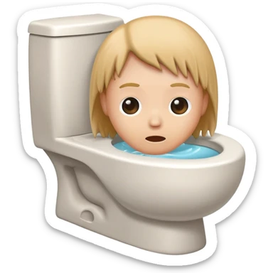 Toilet bowl with a human head peeking out from inside sticker