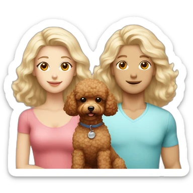 Family consisting of 1 korean man 1 white blonde girl and  1 fluffy brown toy poodle sticker