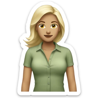 Blonde woman with a sage green shirt sticker