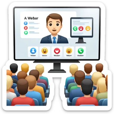 webinar with presenter on a screen and audience sticker