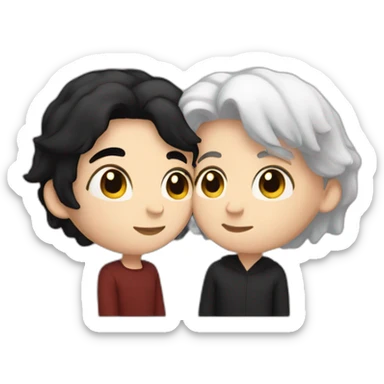 A tall white girl with shoulder length black hair kissing a taller clean shaved white boy with scarce black hair sticker