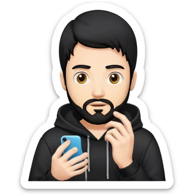 hackeur blanc cheveux noir barbe et capuche noir avec iphone sticker