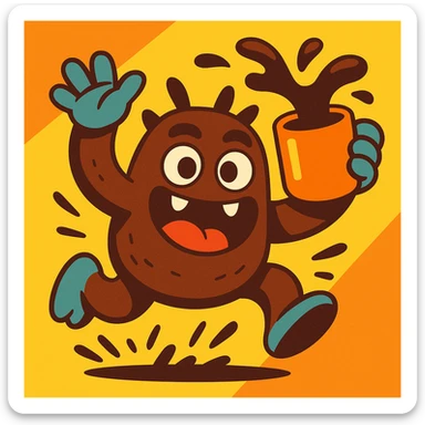 a coffee monster, playful and energetic, cartoon style sticker