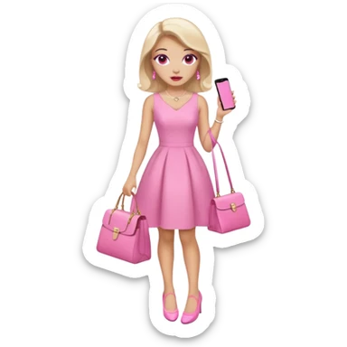 Pink dress and shoes and makeup and bag sticker