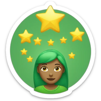 Green women holding three gold stars above head sticker