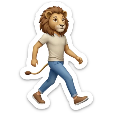 anthropomorphised lion in casual clothes walking upright, relaxed pose sticker