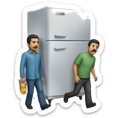 Two Mexicans carrying a refrigerator  sticker