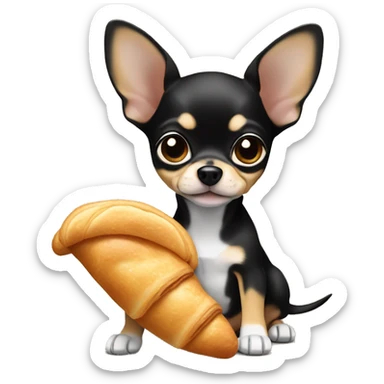black and tan chihuahua puppy eating a croissant  sticker
