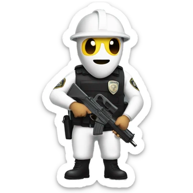 Garlic with a swat cop helmet holding a gun sticker