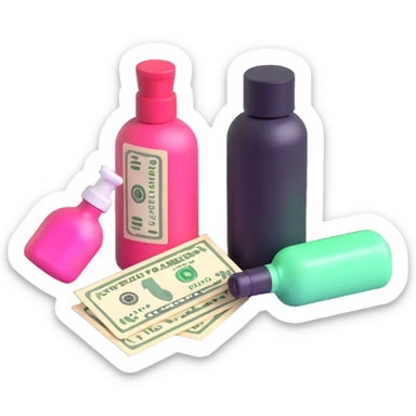 price tag with a few dollar bills and a bottle of nail polish sticker