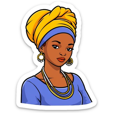 Fashionable African woman with designer clothes, stylish headwrap, statement jewelry and confident pose sticker