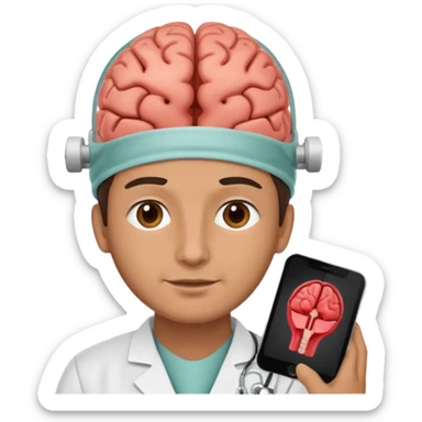neurosurgeon showing a brain scan to patient, apple emoji style sticker