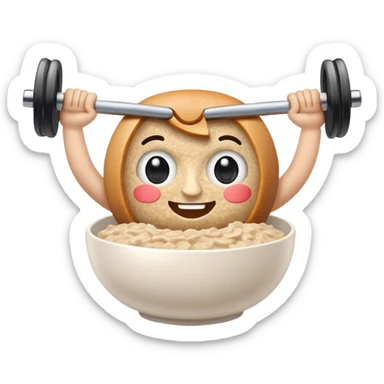 Breakfast bowl with a face on it and arms and legs ready for gym sticker