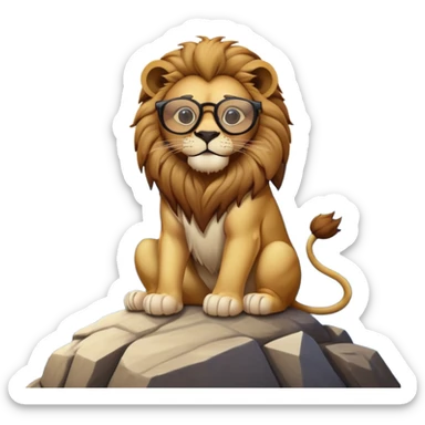 a lion with cool glasses chilling on a mountain top sticker