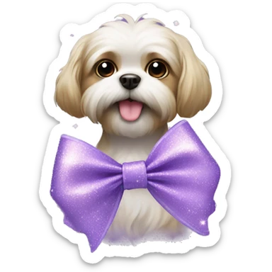 Bow in lavander color with sparkles and shitzu dog sticker