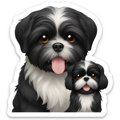 happy black shih tzu puppy and black shih tzu dog sticker